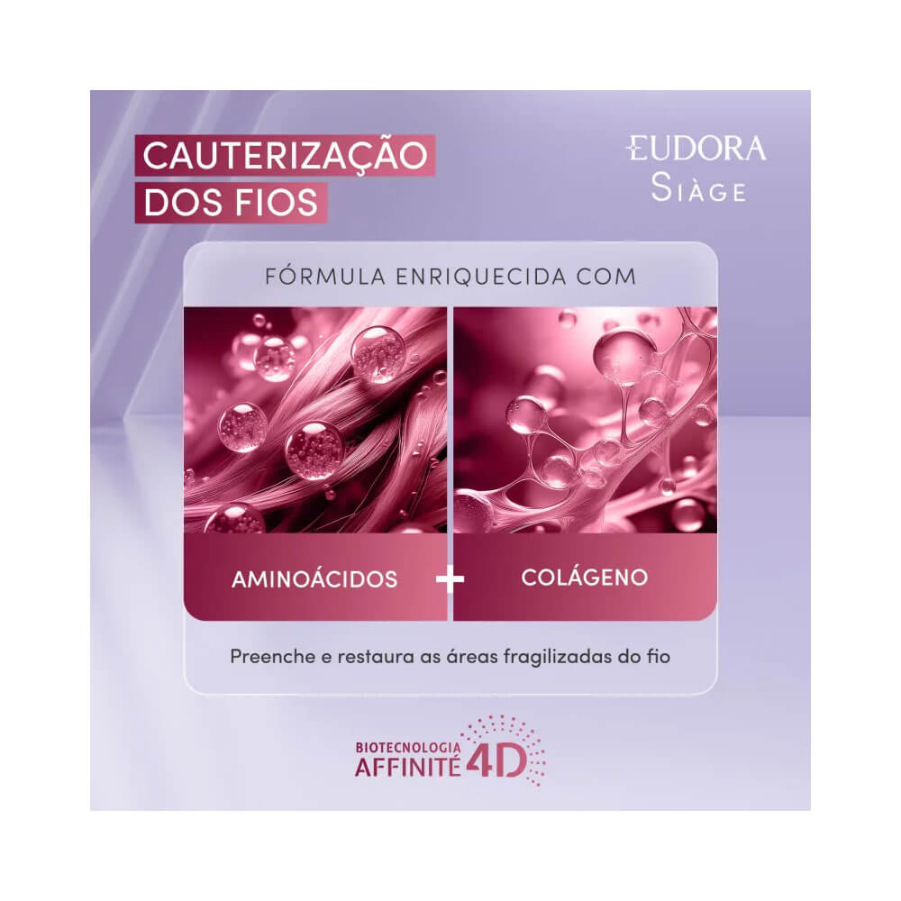 Imagem informativa da fórmula do shampoo Siàge Cauterização dos Fios com aminoácidos e colágeno