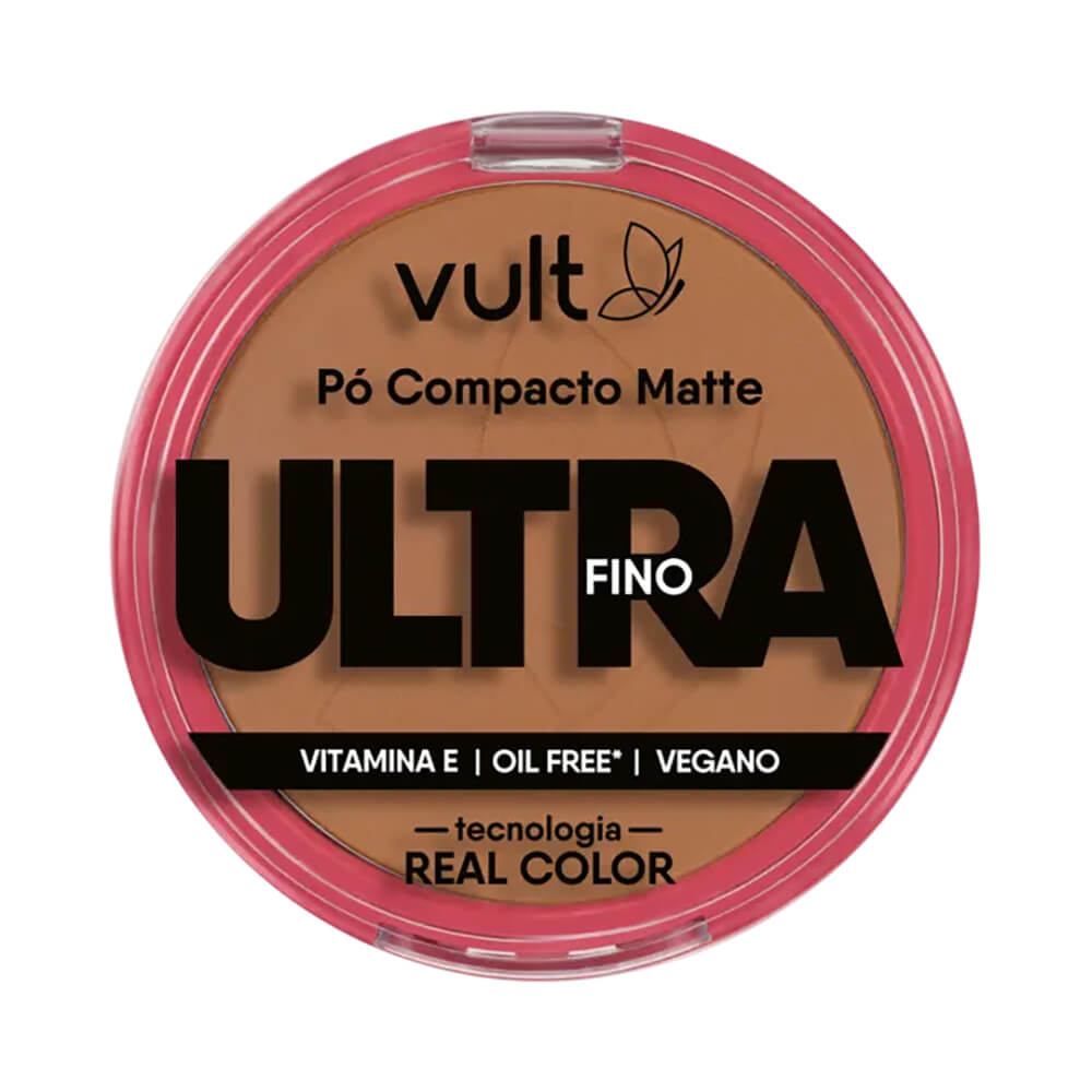 Pó Compacto Vult Ultra Fino Matte V460 embalagem fechada com tampa transparente e borda rosa