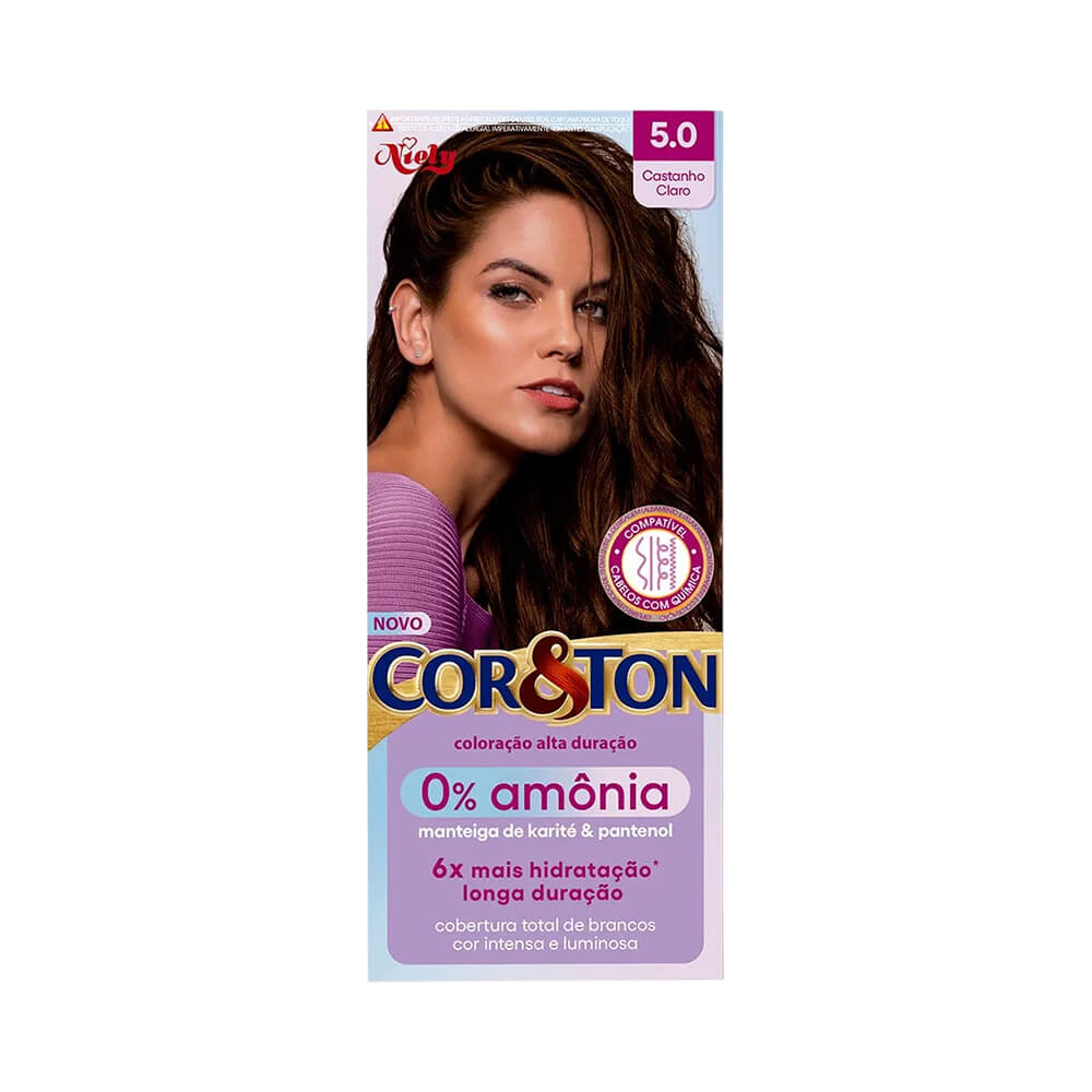 Embalagem frontal da coloração Cor & Ton sem amônia 5.0 Castanho Claro