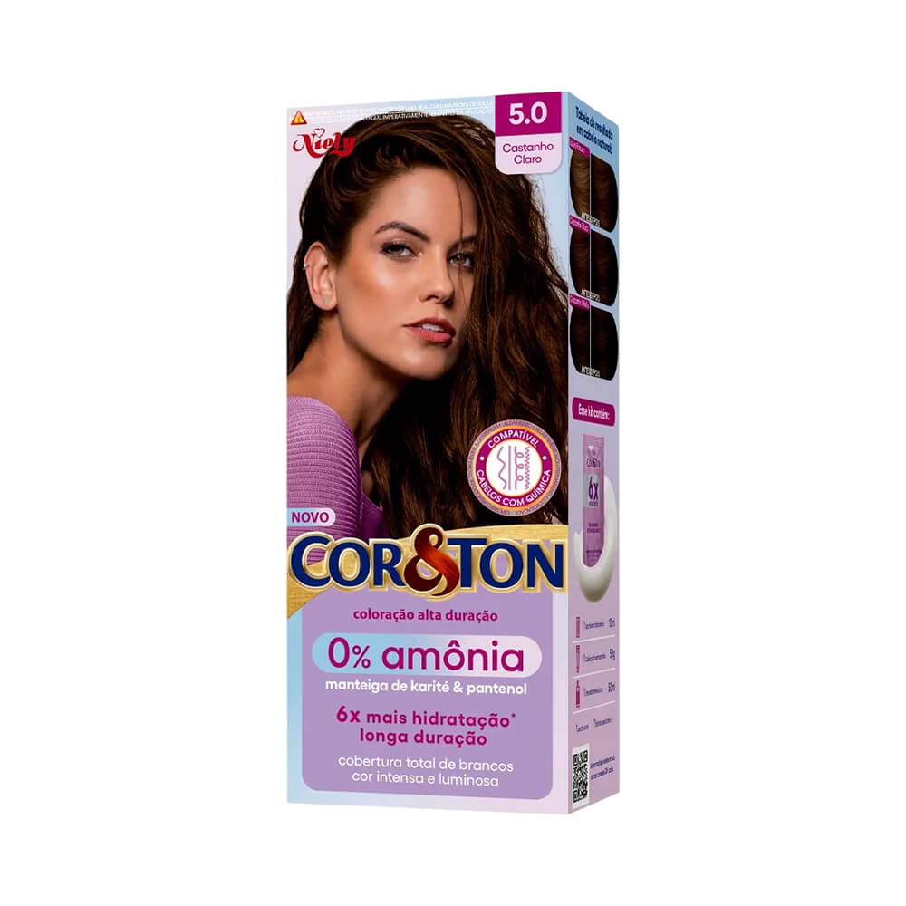 Embalagem lateral da coloração Cor & Ton sem amônia 5.0 Castanho Claro
