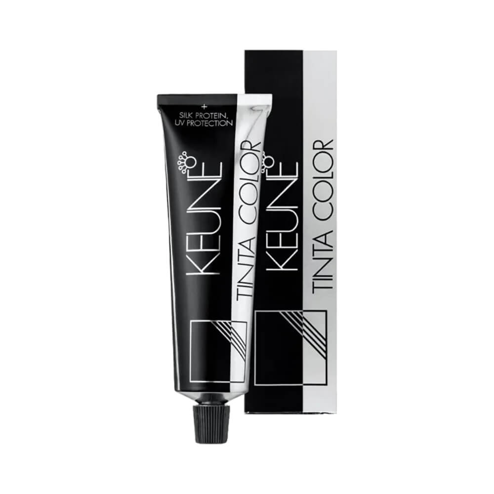 Imagem da Coloração Keune Tinta Color 8 Louro Claro mostrando tubo e embalagem preta e branca