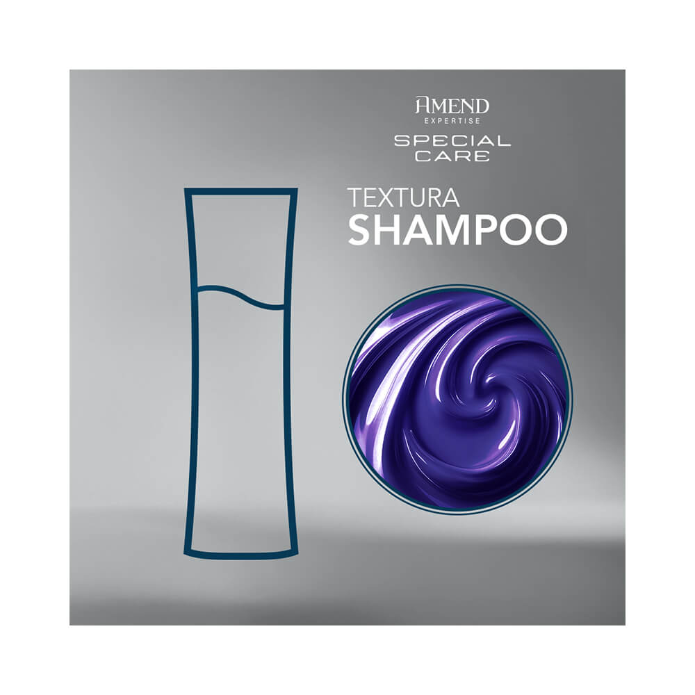 Textura cremosa do shampoo Amend Special Care Desamarelador, creme roxo brilhante