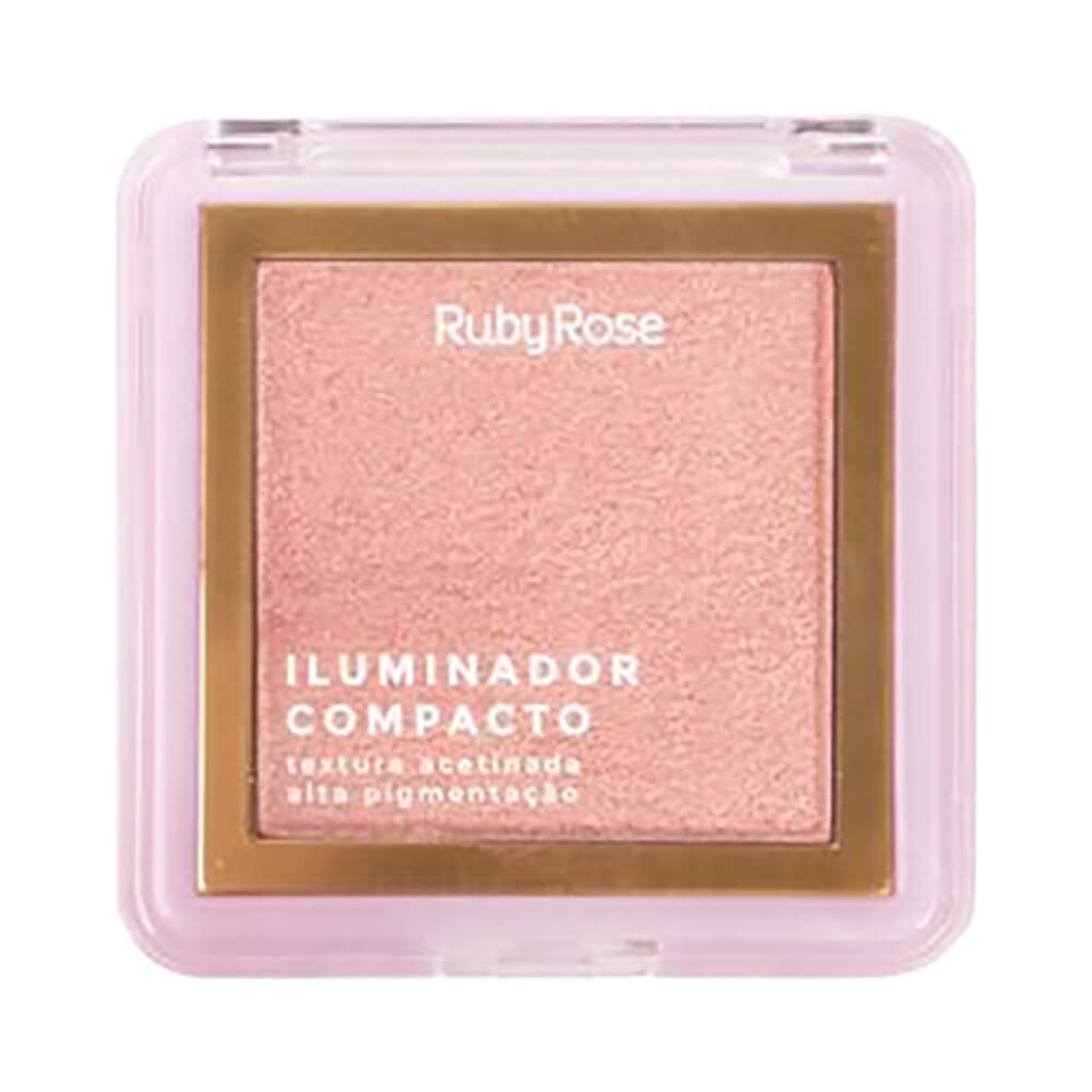 Iluminador Compacto Ruby Rose HL30 em embalagem quadrada com tampa transparente e base rosa claro