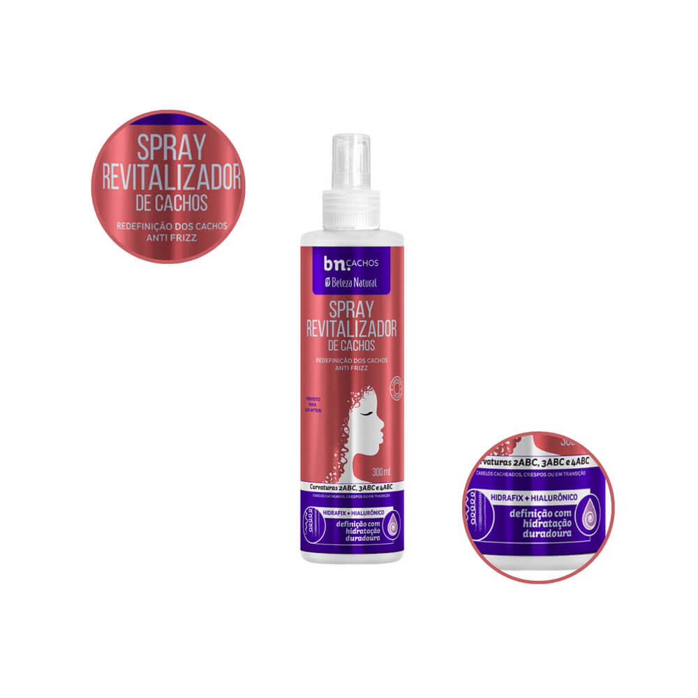 Spray revitalizador para cachos Beleza Natural em fundo branco