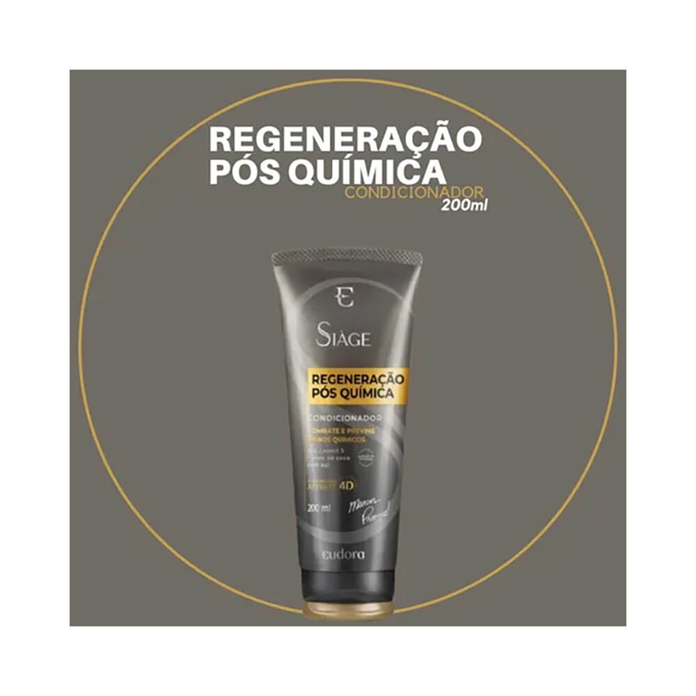Condicionador Siàge Regeneração Pós Química 200ml Eudora em fundo cinza com círculo dourado