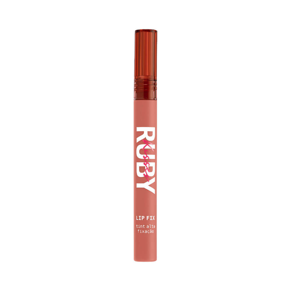 Batom líquido Lip Fix Tint Ruby Kisses So Fancy fechado em embalagem rosa queimado com tampa vermelha translúcida