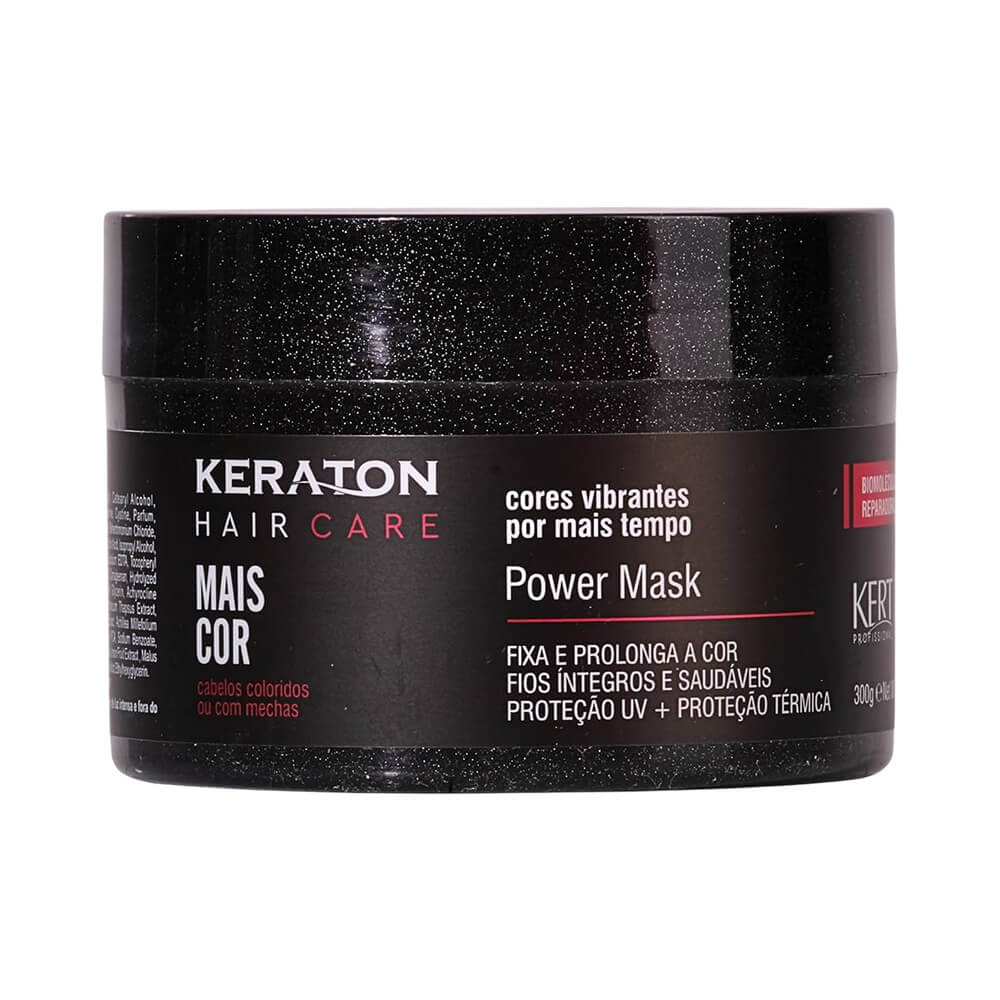 Máscara Capilar Keraton Mais Cor 300g em embalagem preta com tampa rosqueável