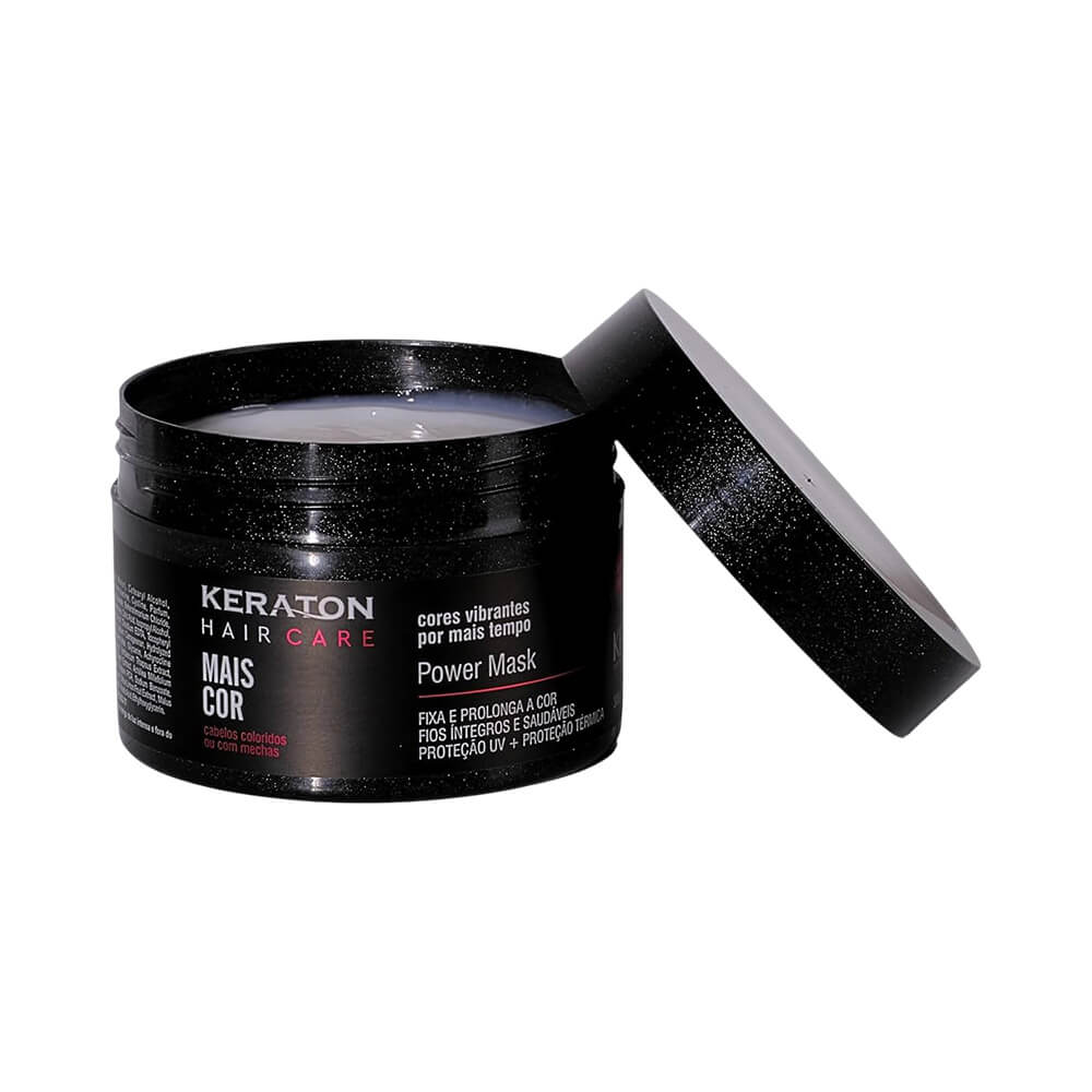 Máscara Capilar Keraton Mais Cor 300g pote aberto mostrando creme hidratante