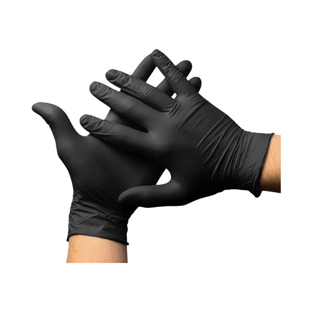 Mãos vestindo luvas pretas Volk Sensi Black Slim destacando ajuste e textura