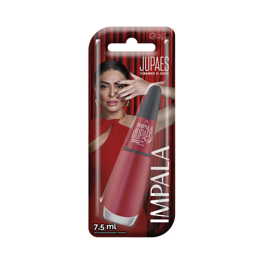 Esmalte Impala Ju Paes na embalagem com destaque para o volume e cor