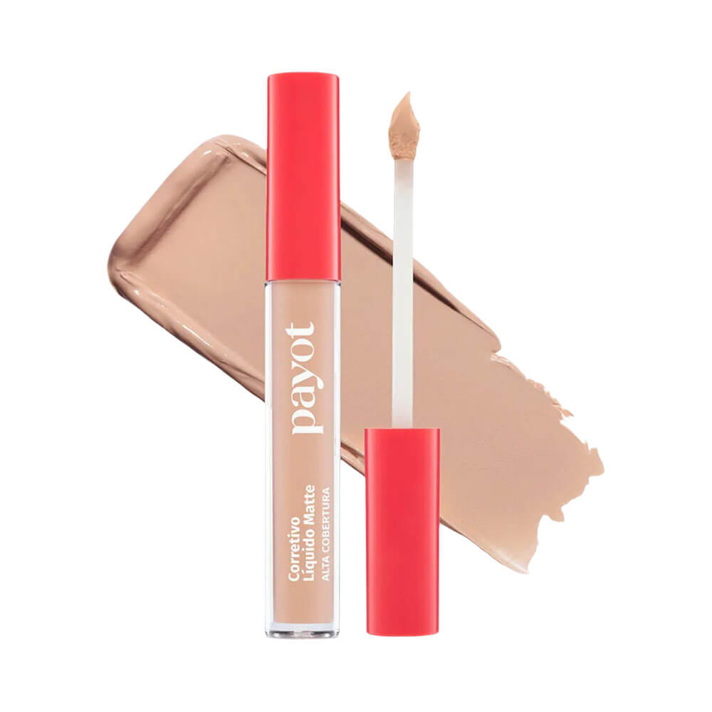 Corretivo Líquido Payot Matte Alta Cobertura Cor 2 com aplicador esponja aberto mostrando textura