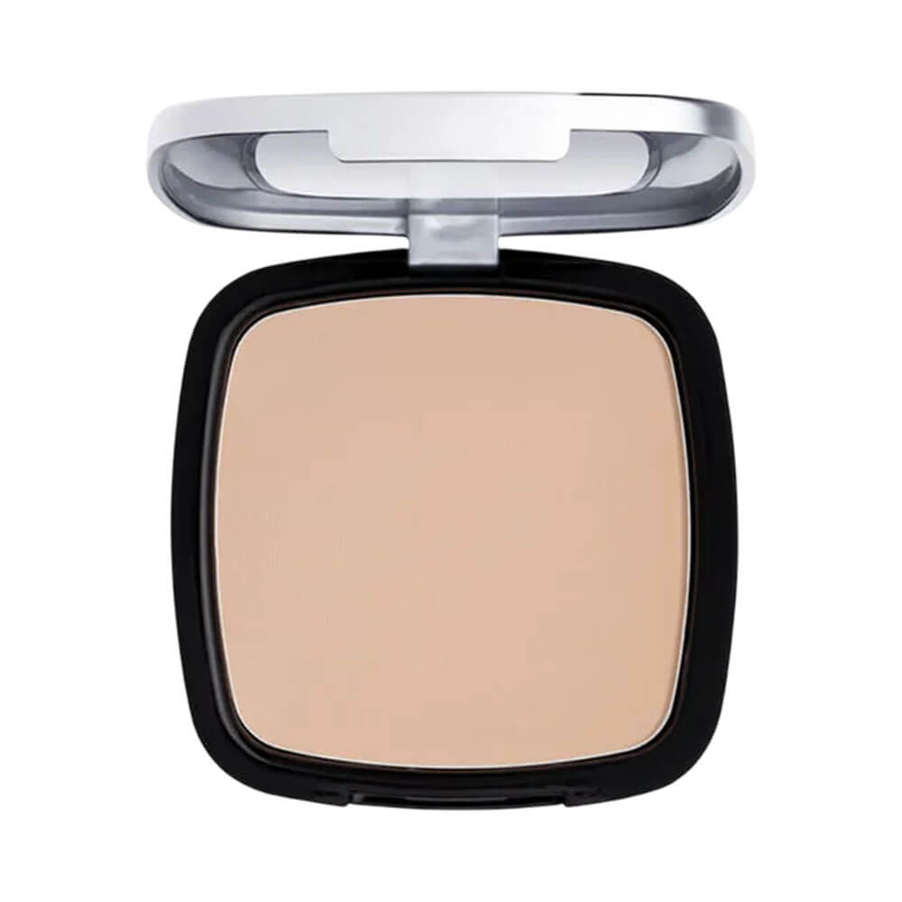 Pó Compacto Payot Retinol 10 aberto mostrando pó bege claro com embalagem preta e tampa prateada translúcida