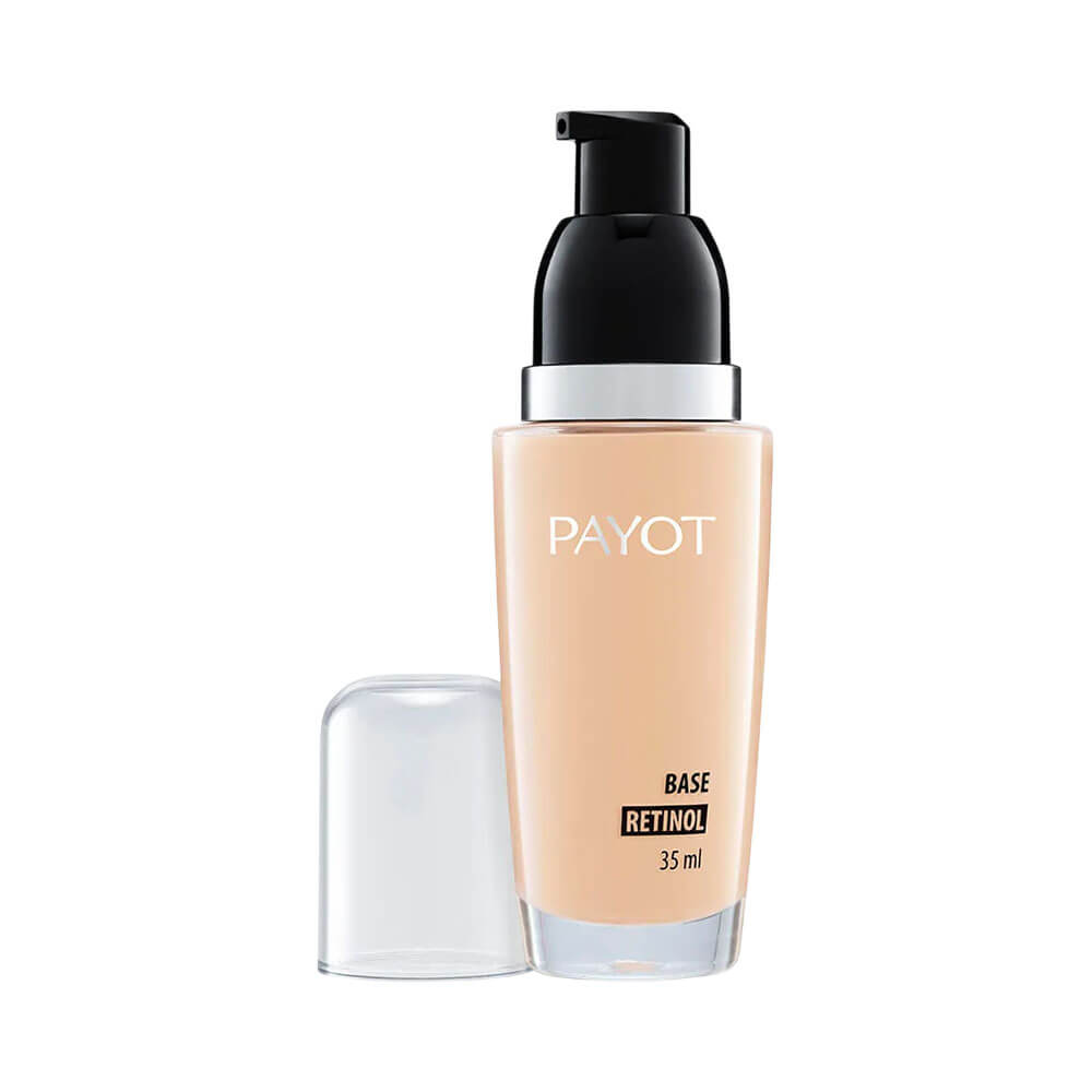Frasco da Base Líquida Payot Retinol Cor 25 com aplicador preto