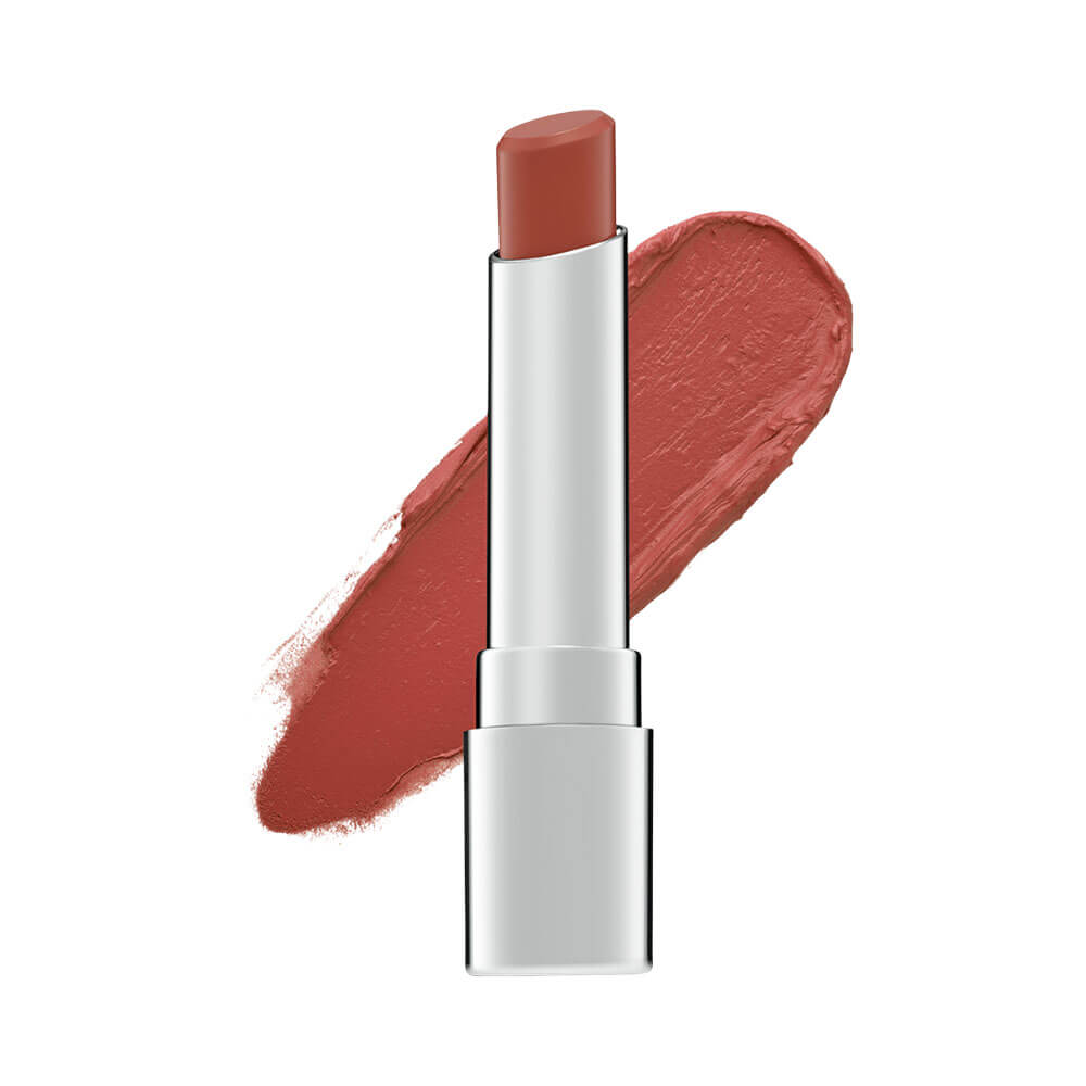 Batom hidratante Payot cor Nude 02 aberto com textura cremosa aplicada em fundo branco.