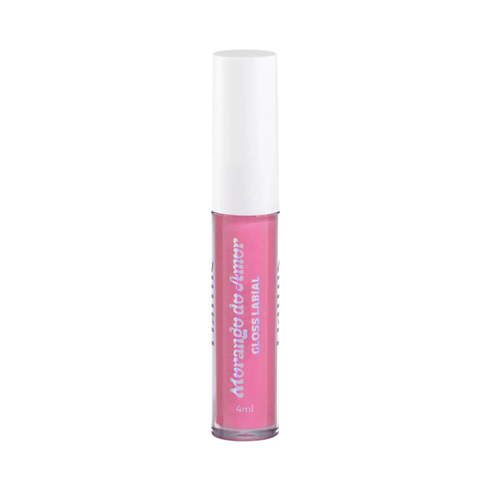 Imagem do Lip Gloss Dailus Morango do Amor Brigadeiro de Morango, embalagem em tubo transparente com tampa branca