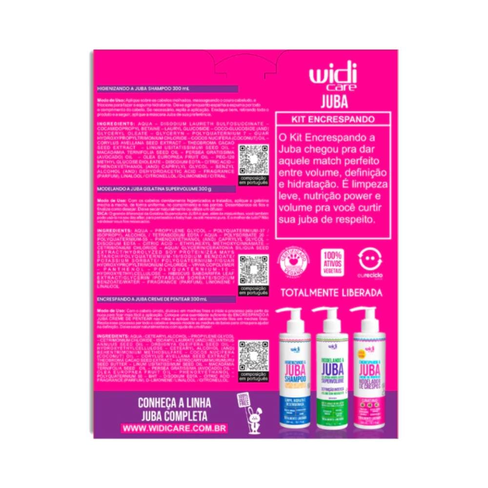 Imagem traseira do Kit Widicare Juba com detalhes dos ingredientes e instruções