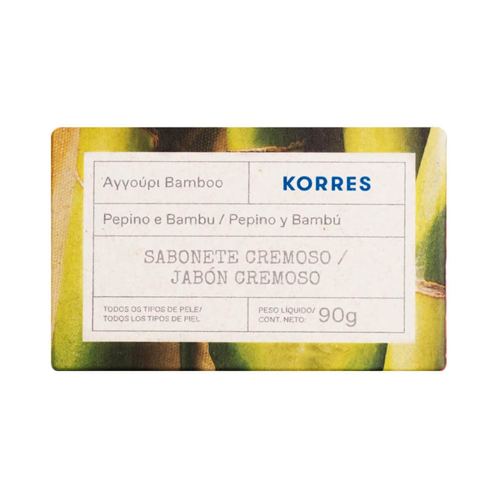 Sabonete Korres Pepino e Bambu com embalagem verde e branca