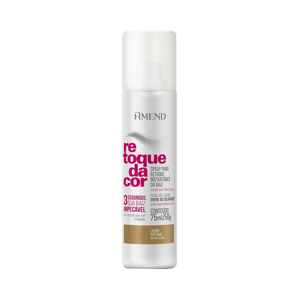 Spray Amend Retoque da Cor Louro Natural em embalagem branca com detalhes rosa e dourado