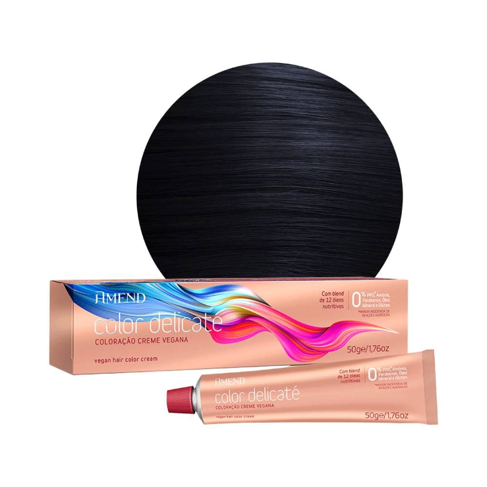 Embalagem rosa claro da coloração Amend Color Delicaté 2.1 Preto Azulado 50g