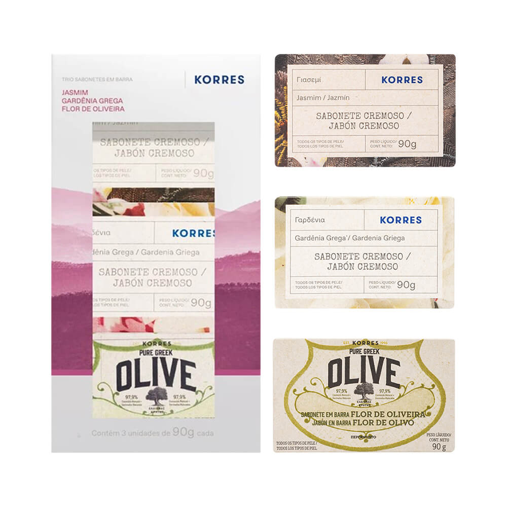 Kit Korres 3 Sabonetes com fragrâncias Jasmim, Gardênia Grega e Flor de Oliveira