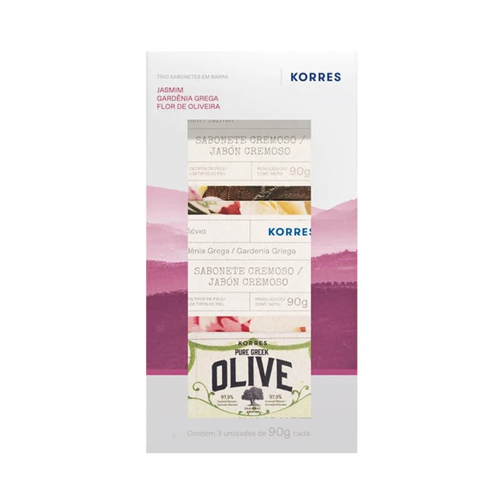 Sabonetes Korres Jasmim, Gardênia Grega e Flor de Oliveira embalagens individuais