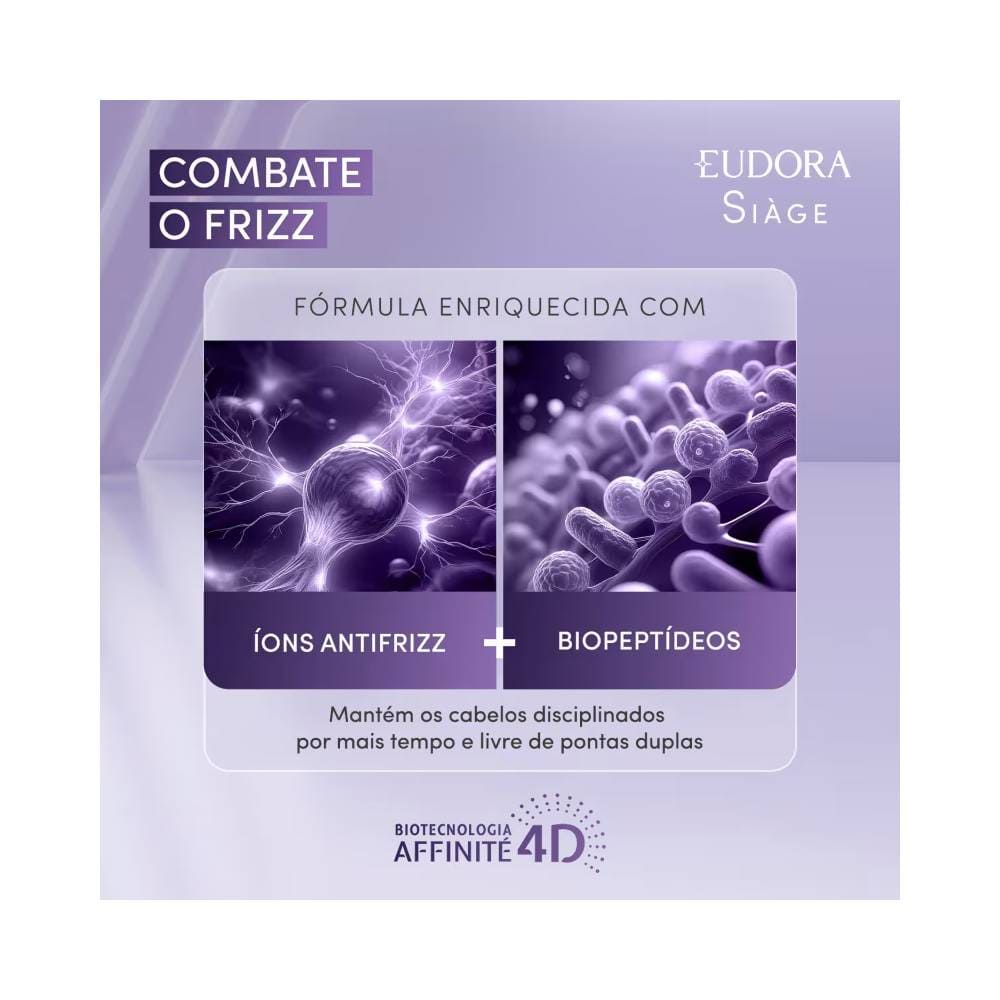 Fórmula do Condicionador Siàge Combate o Frizz destacando íons antifrizz e biopeptídeos