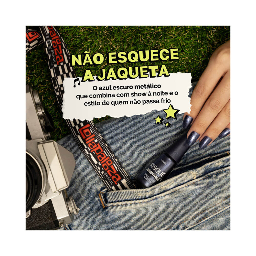 Unha com Esmalte Risqué Lollapalooza Brasil Não Esquece a Jaqueta em fundo estilizado