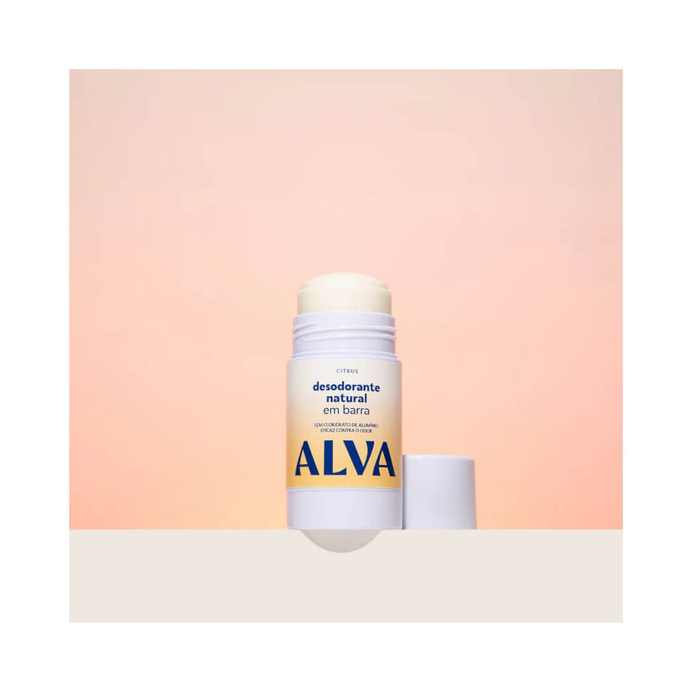 Desodorante Stick Alva Barra Citrus 55g com tampa removida mostrando a barra