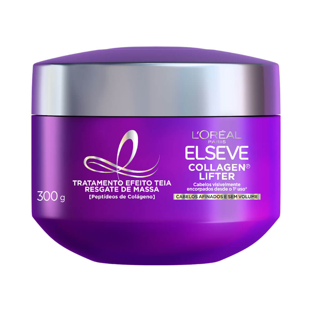 Máscara de Tratamento Elseve Collagen Lifter 300g, embalagem roxa com tampa prateada