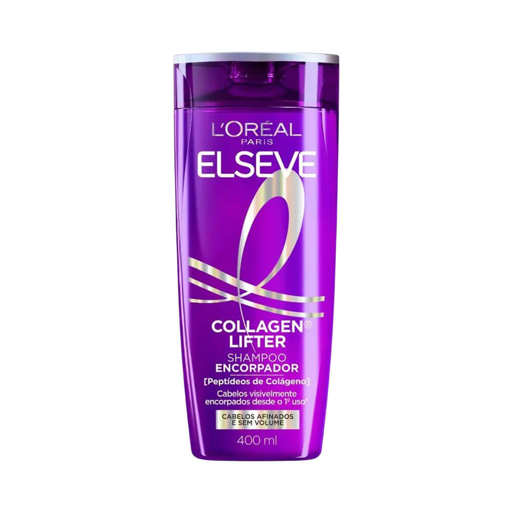 Frasco frontal do Shampoo L’Oréal Paris Elseve Collagen Lifter Fortalecedor Encopador 400ml.