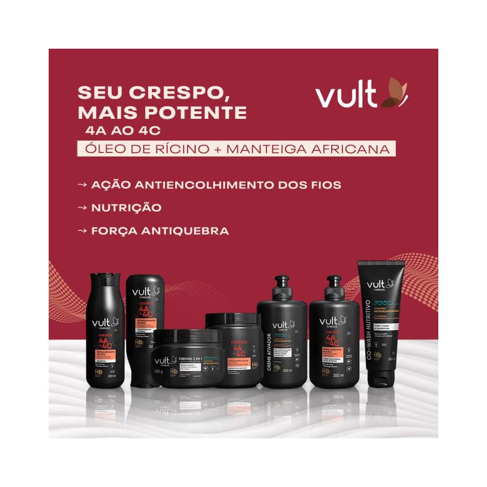 Linha de produtos Vult para cabelos crespos com destaque para o Creme Ativador 300ml