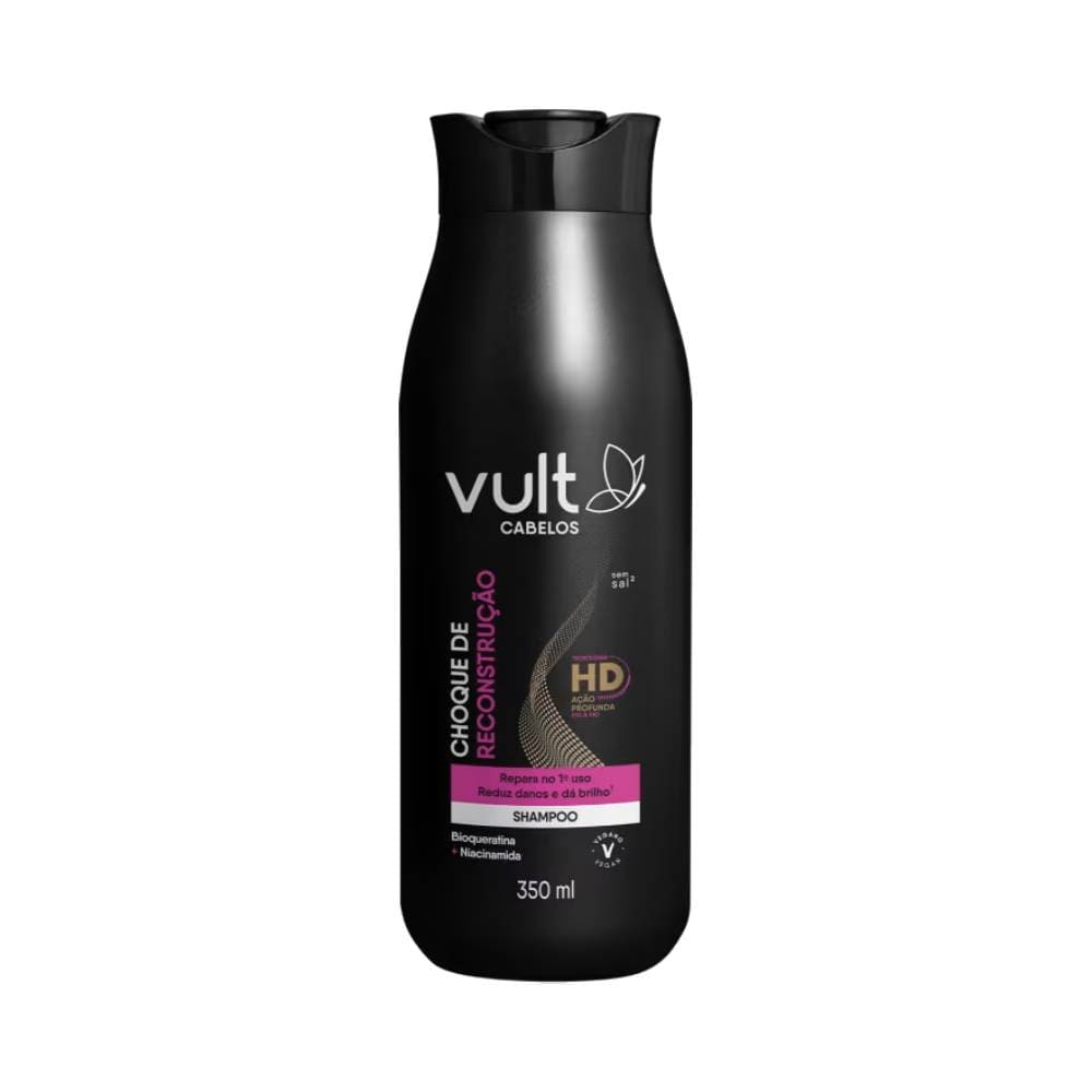 Frontal da embalagem do Shampoo Vult Choque de Reconstrução 350ml