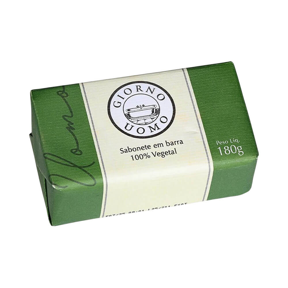 Sabonete Giorno Bagno Uomo Verde 180g embalagem verde com faixa branca e logo circular