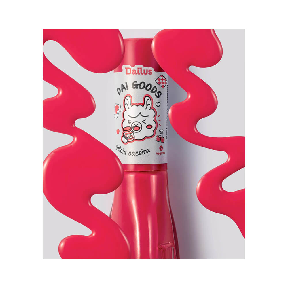 Esmalte Dailus Dai Goods Geléia Caseira com esmalte derramado artisticamente ao redor do frasco