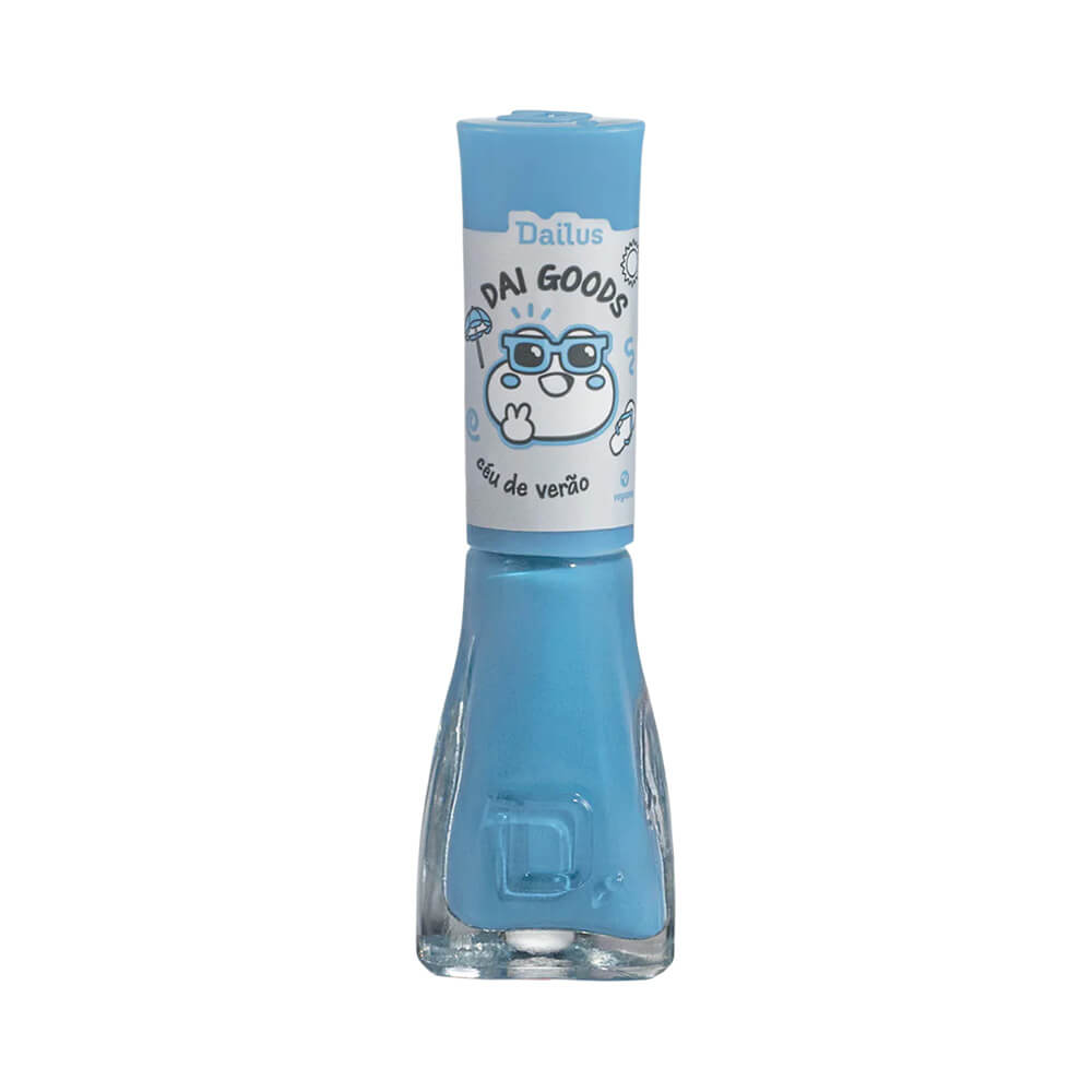 Frasco de esmalte Dailus Dai Goods cor azul claro Céu de Verão com rótulo ilustrado