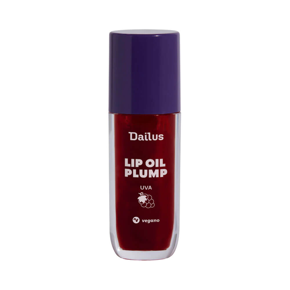 Frasco de Lip Oil Plump da Dailus na cor Uva com textura brilhante