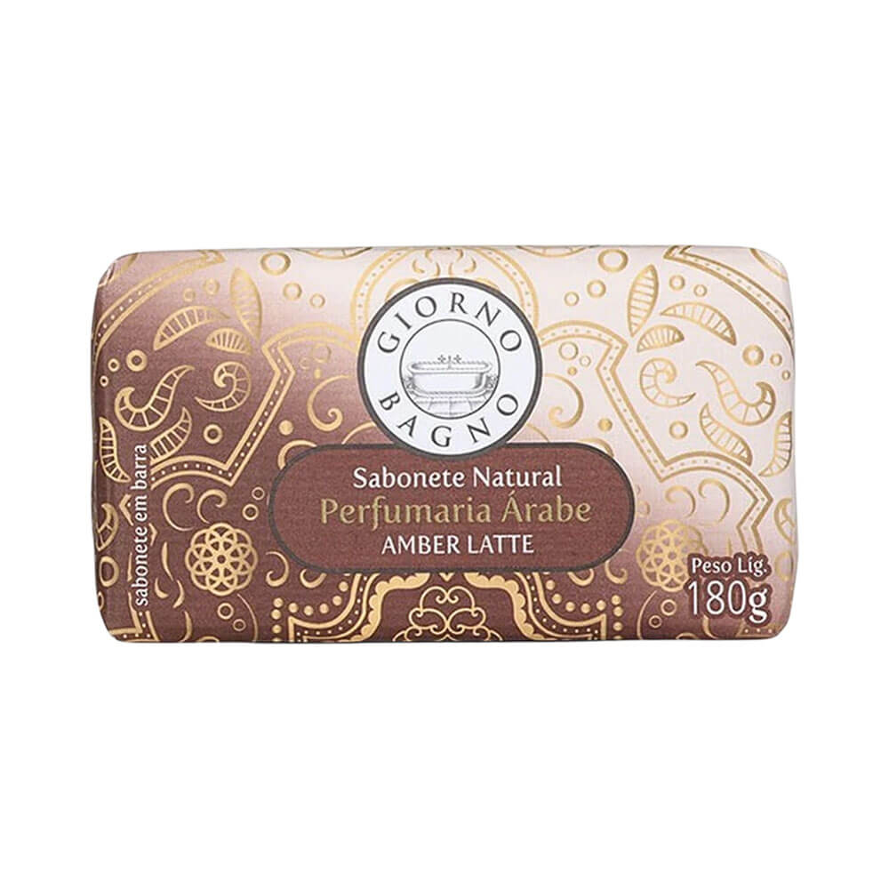 Embalagem frontal do sabonete Giorno Bagno Amber Latte 180g