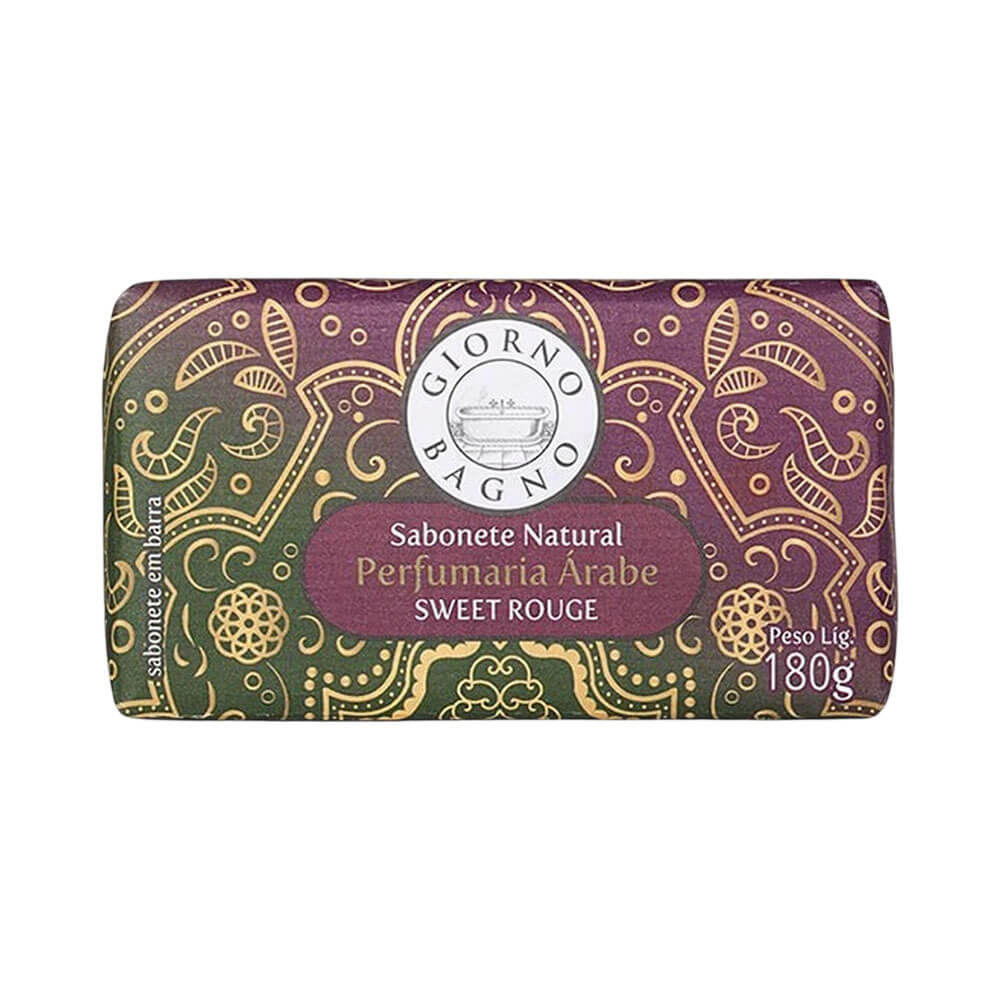 Close na embalagem do sabonete Giorno Bagno Sweet Rouge 180g
