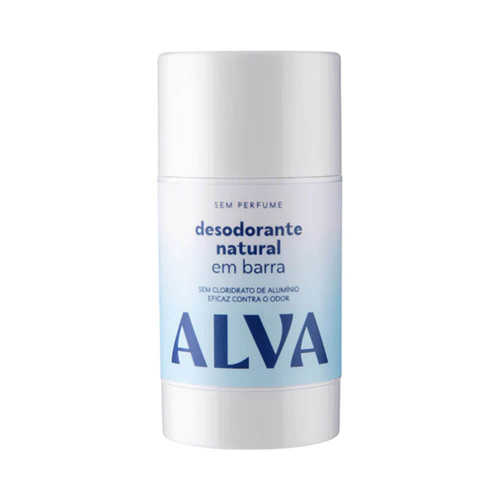 Desodorante Stick Alva Barra sem Perfume 55g embalagem branca com detalhes azuis