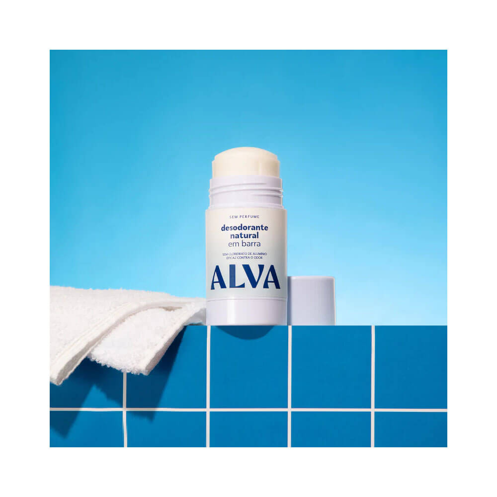 Desodorante Stick Alva Barra sem Perfume 55g aberto mostrando a barra do produto