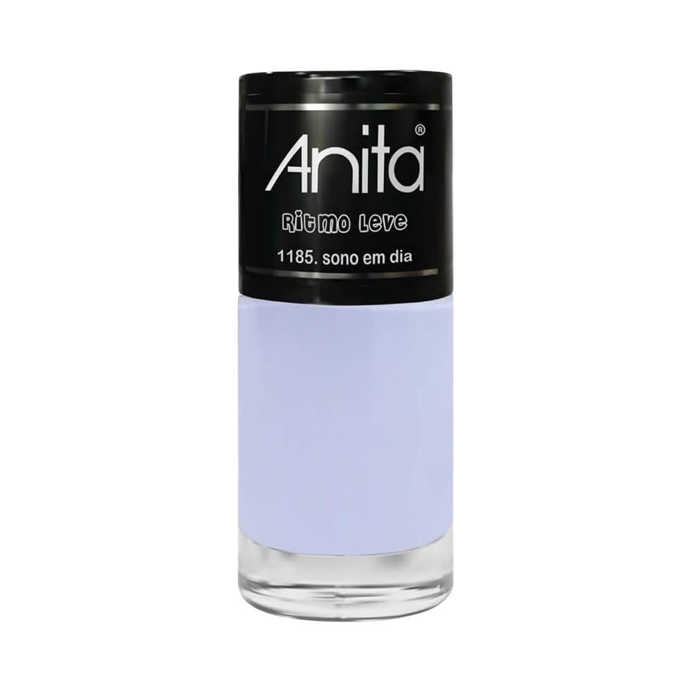 Esmalte Anita Ritmo Leve, cor Sono em Dia, frasco transparente com esmalte lilás claro e tampa preta