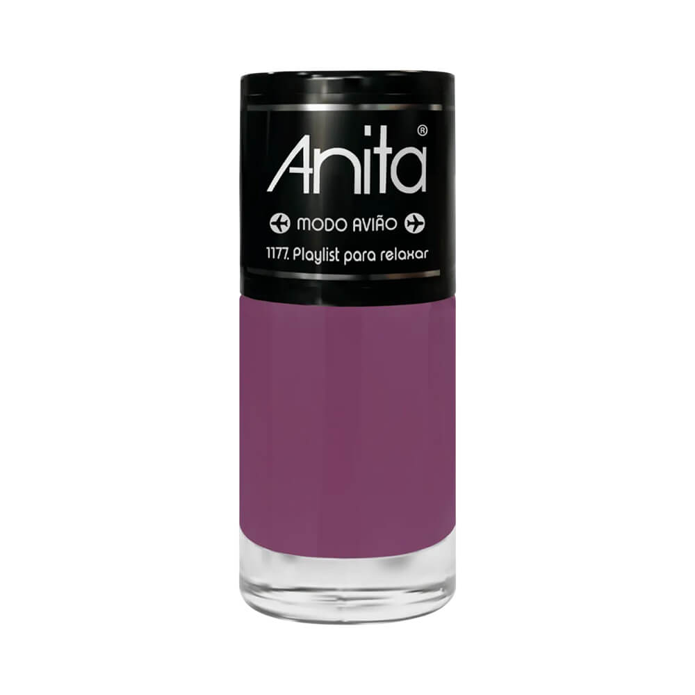 Frasco do Esmalte Anita Modo Avião Playlist para Relaxar com tom roxo acinzentado