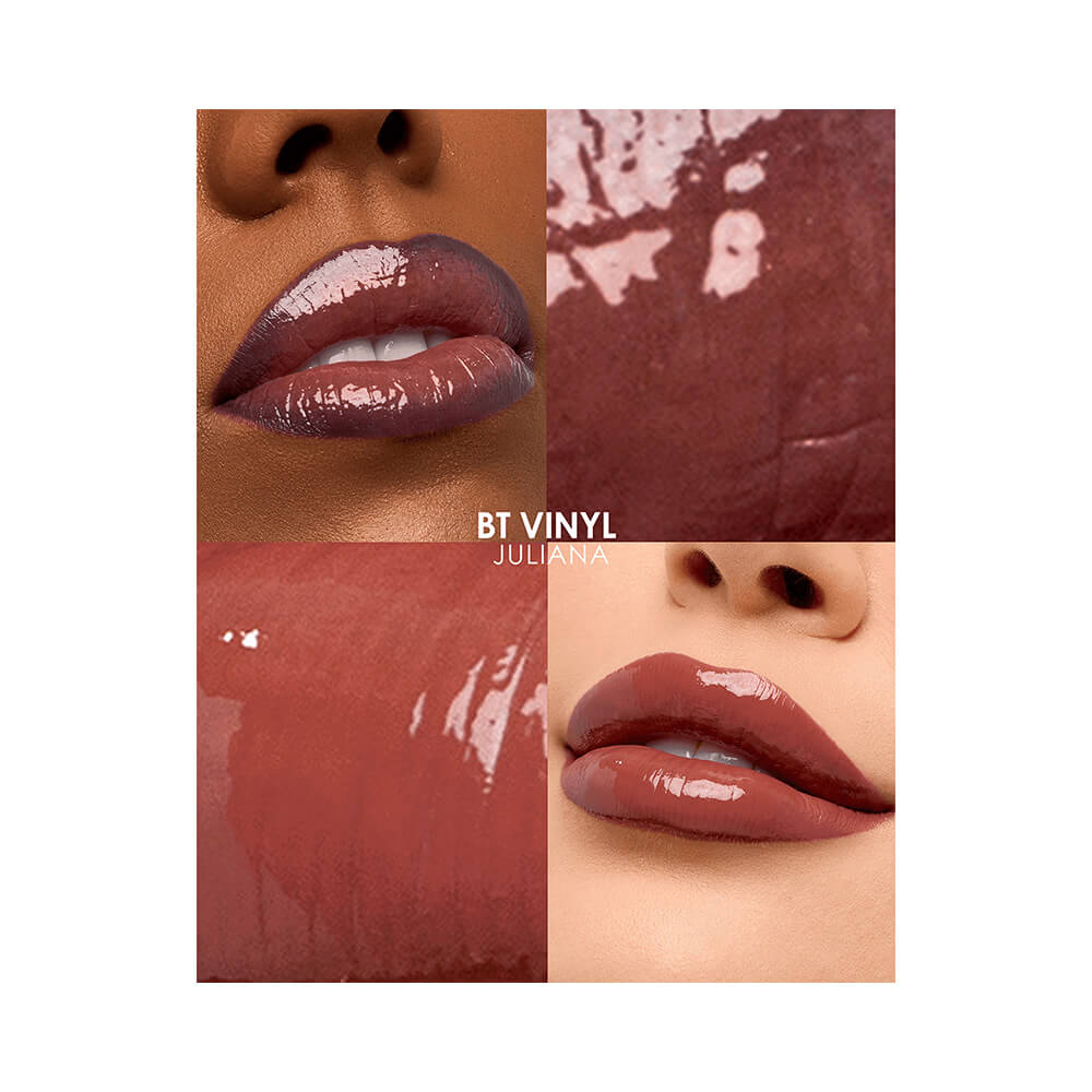 Batom Líquido Bruna Tavares Vinyl Juliana com embalagem marrom e detalhes dourados