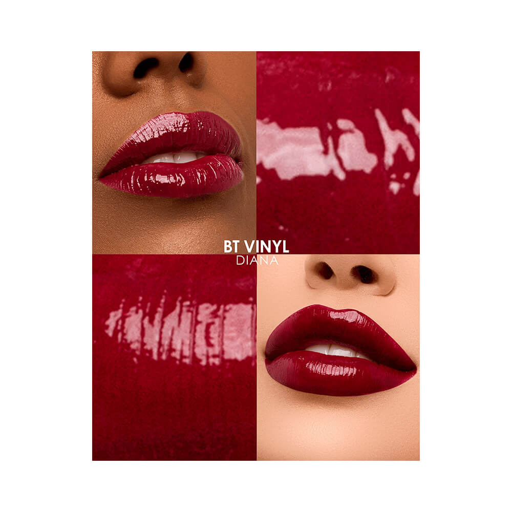 Detalhes do batom líquido Bruna Tavares Vinyl Diana mostrando textura e brilho