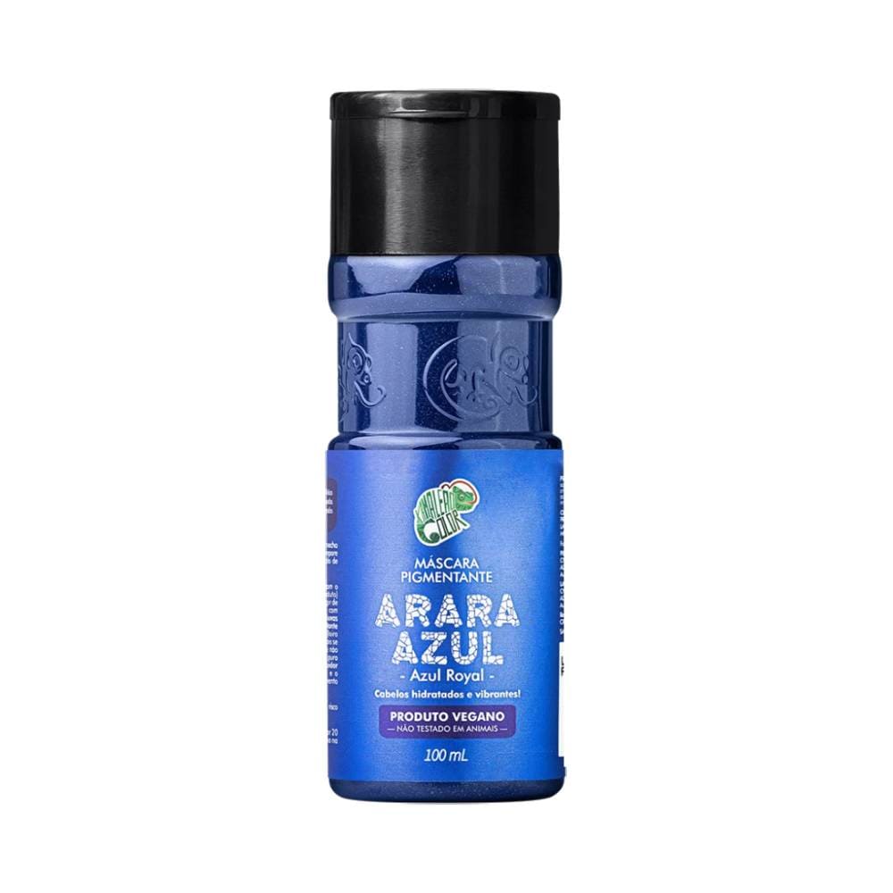 Frasco da Máscara Pigmentante Kamaleão Color Arara Azul 100ml com rótulo azul e tampa preta