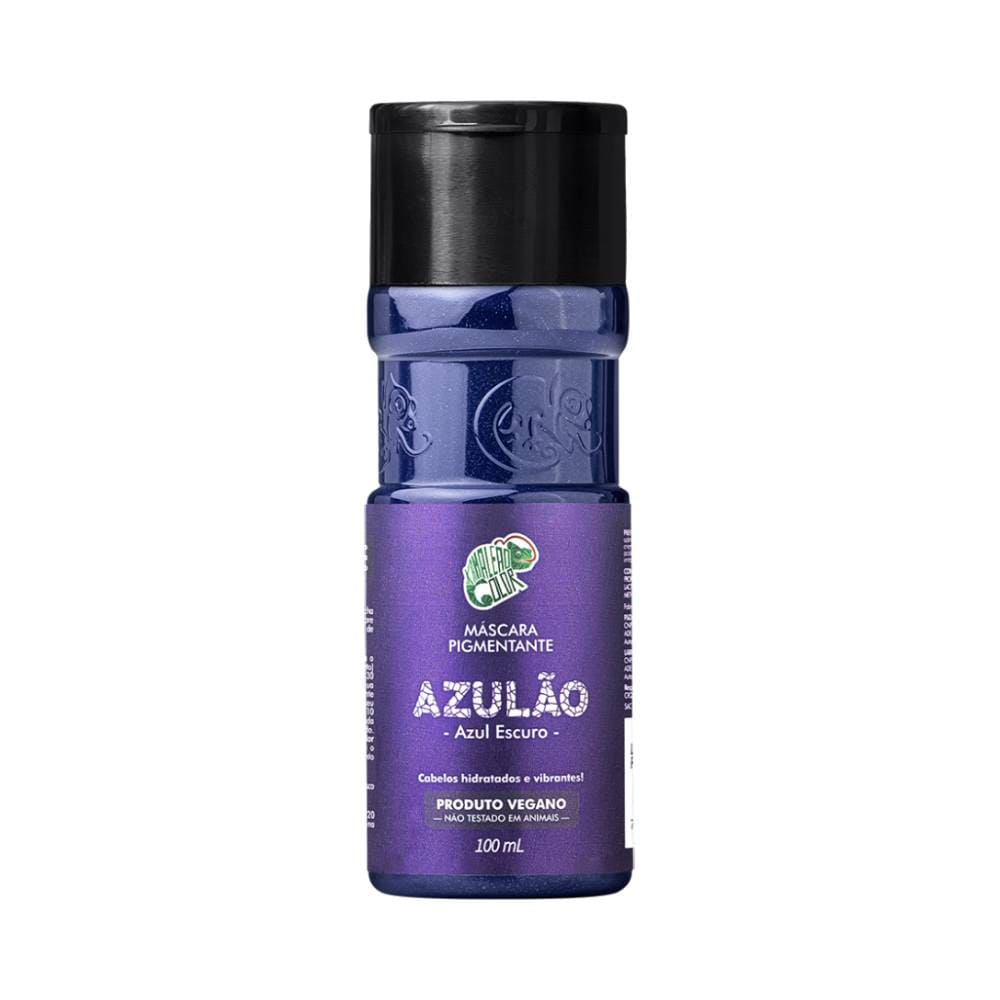 Frasco de Máscara Pigmentante Kamaleão Color Azulão com 100ml, cor azul escuro, embalagem roxa com tampa preta