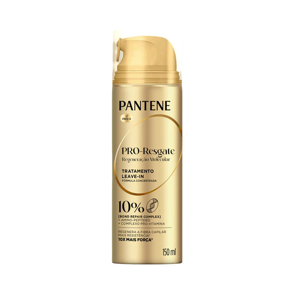 Leave-In Pantene PRO-Resgate Proteção Molecular 150ml em embalagem dourada com pump