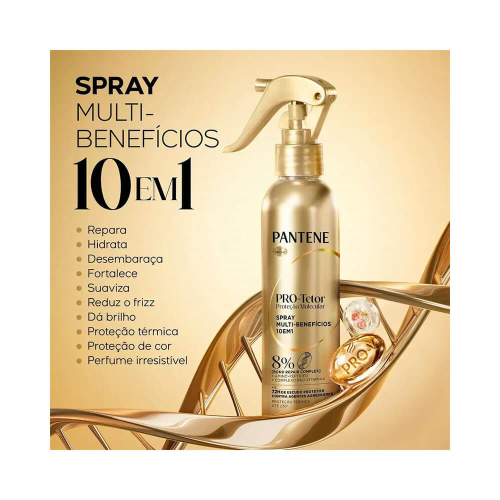 Imagem promocional do Spray Multi-Benefícios Pantene PRO-Tetor 170ml destacando seus 10 benefícios