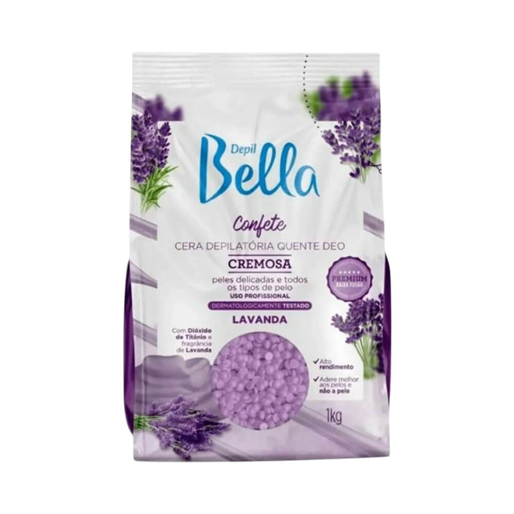 Embalagem da Cera Depilbella Confete Lavanda 1kg para depilação quente