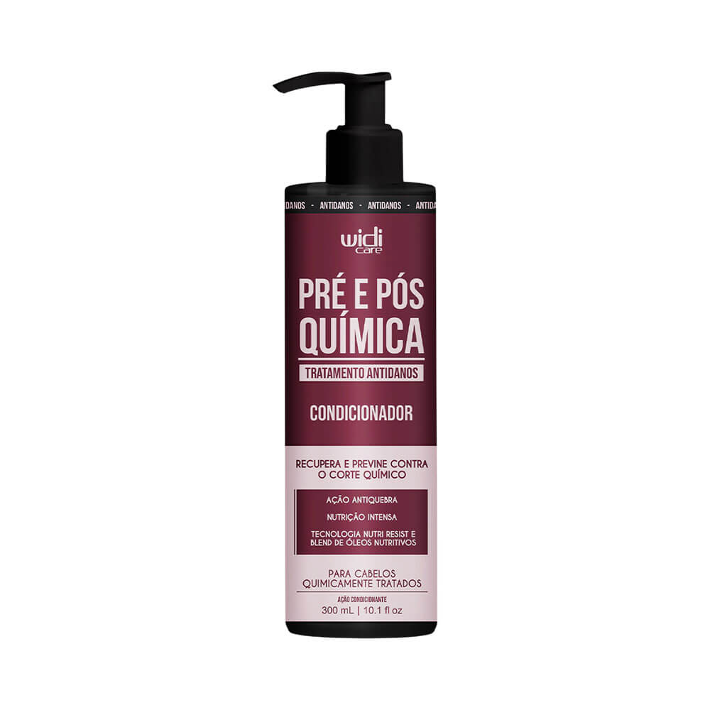 Condicionador Widicare Pré e Pós Química 300ml em embalagem plástica com pump preto